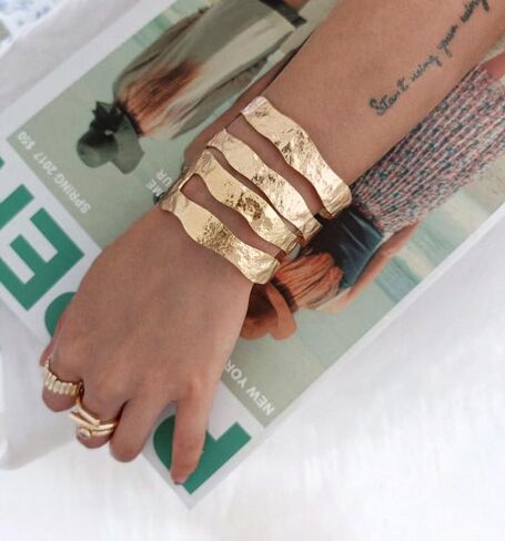 POTESSA 18K Gold Plated Open Bangle Cuff Bracelets Adjustable Dainty Boho Cuff Bangle Bracelets Handemade Jewelry for Women in Kuwait