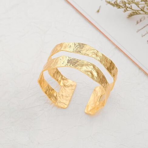 POTESSA 18K Gold Plated Open Bangle Cuff Bracelets Adjustable Dainty Boho Cuff Bangle Bracelets Handemade Jewelry for Women in Kuwait