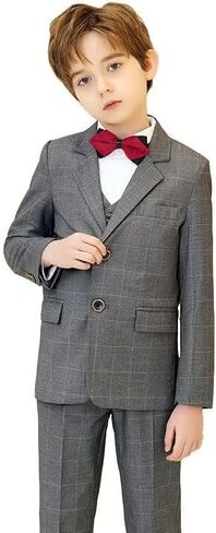 Boys Suit Plaid Stripes Suits for Boys 3 Piece Formal Wedding Outfit Slim Fit Suit Blazer Vest Pants Set in Saudi Arabia