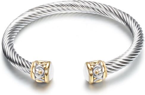 Cable Bracelets for Women Cuff Bracelets Two Tone Bracelets for Women Mixed Metal Bracelet Designer Dupes Gold and Silver Bracelet Designer Look Alike Jewelry in Saudi Arabia