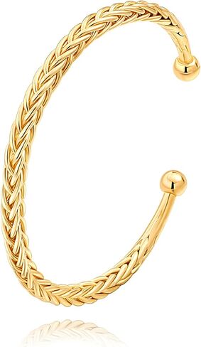 POTESSA 18K Gold Plated Open Bangle Cuff Bracelets Adjustable Dainty Boho Cuff Bangle Bracelets Handemade Jewelry for Women in Kuwait