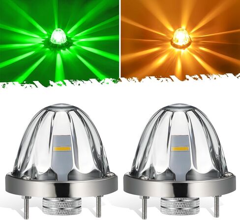 Partsam 2Pcs Dual Color Amber/Green LED Glass Lens Watermelon Lights, Turn Signal Marker Lights with Stainless Steel Bezel Compatible with Kenworth Peterbilt Freightliner in Saudi Arabia