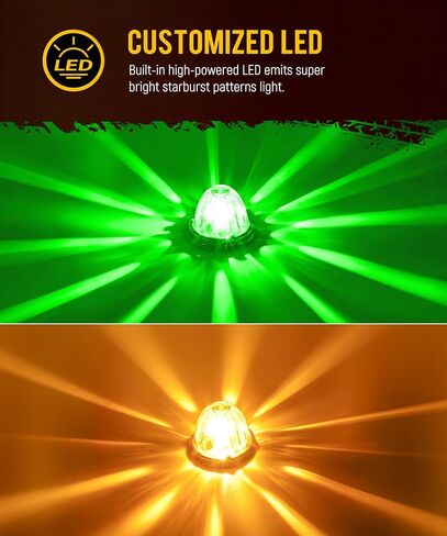 Partsam 2Pcs Dual Color Amber/Green LED Glass Lens Watermelon Lights, Turn Signal Marker Lights with Stainless Steel Bezel Compatible with Kenworth Peterbilt Freightliner in Saudi Arabia