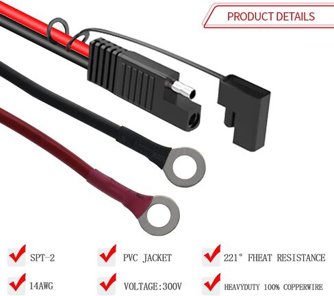 SAE to O Ring Terminal Harness, 14AWG 2FT SAE Battery Connector 2 Pin Quick Disconnect Plug Cable with 10A 15A 20A Fuse, Compatible for Motorcycle Cars RV in Saudi Arabia