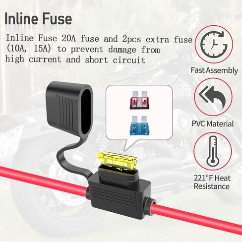 SAE to O Ring Terminal Harness, 14AWG 2FT SAE Battery Connector 2 Pin Quick Disconnect Plug Cable with 10A 15A 20A Fuse, Compatible for Motorcycle Cars RV in Saudi Arabia