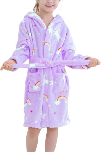 Girls Fleece Hooded Robes, Kids Soft Premium Fuzzy Bathrobe for Gifts, 2-12 Years in Kuwait
