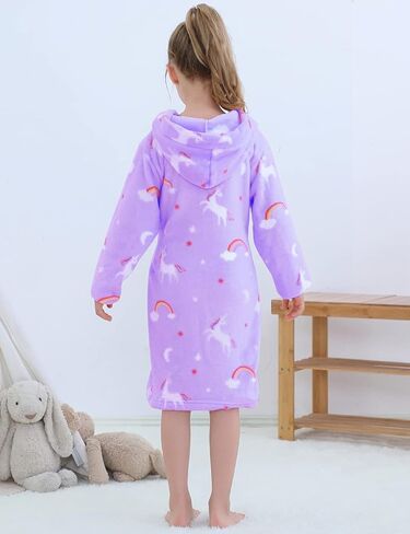 Girls Fleece Hooded Robes, Kids Soft Premium Fuzzy Bathrobe for Gifts, 2-12 Years in Kuwait
