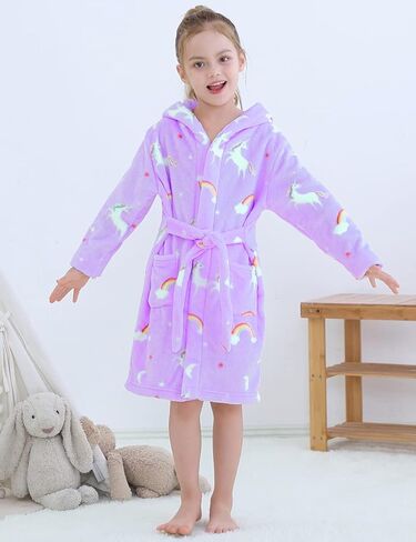 Girls Fleece Hooded Robes, Kids Soft Premium Fuzzy Bathrobe for Gifts, 2-12 Years in Kuwait