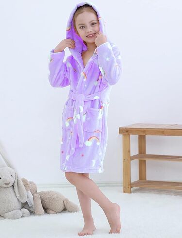 Girls Fleece Hooded Robes, Kids Soft Premium Fuzzy Bathrobe for Gifts, 2-12 Years in Kuwait