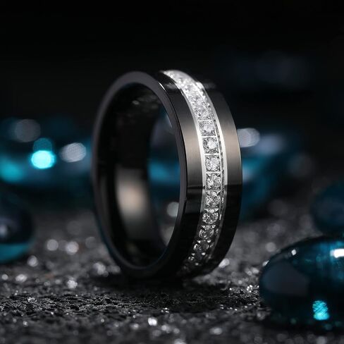 King Will Mens Tungsten Wedding Band with Cubic Zircon Inlay 7mm/8mm Flat Cut Comfort Fit Engagement Rings in Kuwait