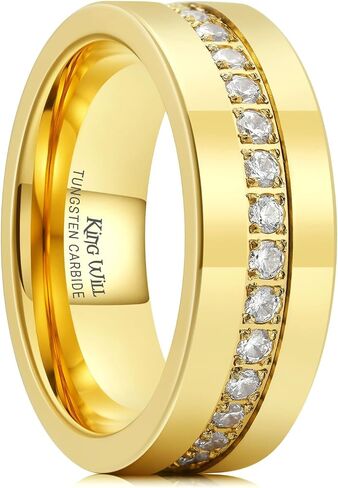 King Will Mens Tungsten Wedding Band with Cubic Zircon Inlay 7mm/8mm Flat Cut Comfort Fit Engagement Rings in Kuwait