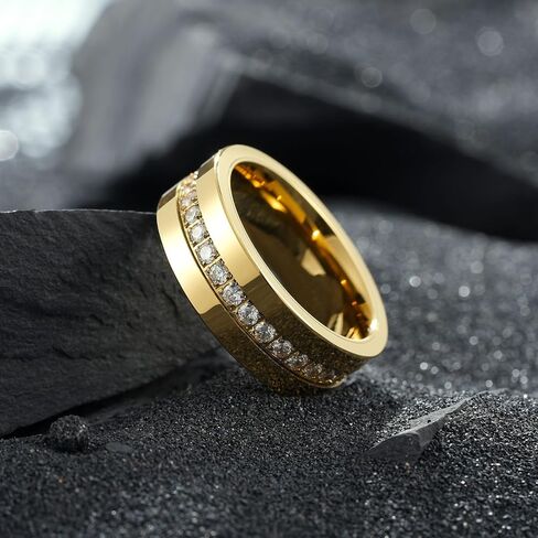 King Will Mens Tungsten Wedding Band with Cubic Zircon Inlay 7mm/8mm Flat Cut Comfort Fit Engagement Rings in Kuwait