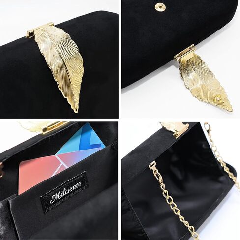 Milisente Clutch Purses For Women, Solid Suede Evening Clutch Bag Shoulder Bag With Metallic Leaves Clasp in Saudi Arabia