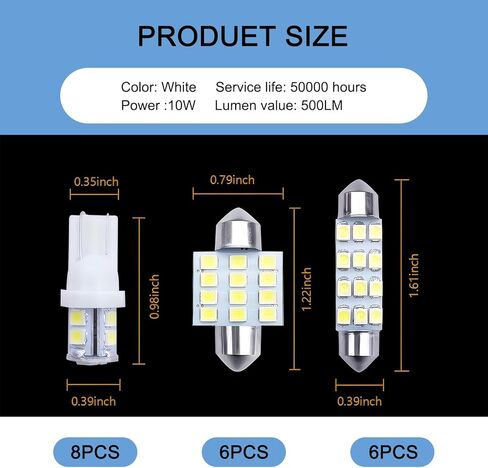 42 PCS CAR CAR Interior LED COMBELT SET ، T10 31 MM 36 MM 41 MM LIGHT LIGHT LIGHT LIGHT ، زاوية عريضة فائقة الإضاءة الساطعة ومصباح تشغيل ، Universal for Cars (أبيض) in Kuwait