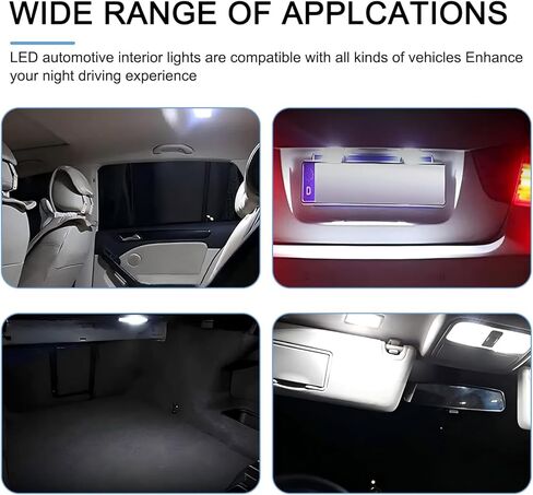 42 PCS CAR CAR Interior LED COMBELT SET ، T10 31 MM 36 MM 41 MM LIGHT LIGHT LIGHT LIGHT ، زاوية عريضة فائقة الإضاءة الساطعة ومصباح تشغيل ، Universal for Cars (أبيض) in Kuwait
