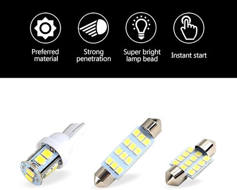 42 PCS CAR CAR Interior LED COMBELT SET ، T10 31 MM 36 MM 41 MM LIGHT LIGHT LIGHT LIGHT ، زاوية عريضة فائقة الإضاءة الساطعة ومصباح تشغيل ، Universal for Cars (أبيض) in Kuwait