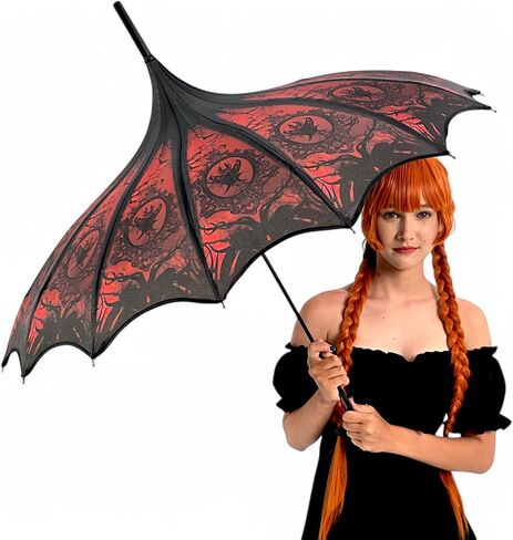 Pagoda Umbrella - Artisan Design with Bat Wing Scalloped Edges, Full Size Waterproof Windproof UV Protection Gothic Parasol with Carry Case in Kuwait