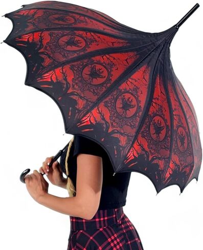 Pagoda Umbrella - Artisan Design with Bat Wing Scalloped Edges, Full Size Waterproof Windproof UV Protection Gothic Parasol with Carry Case in Kuwait