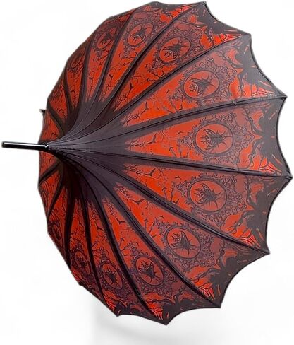 Pagoda Umbrella - Artisan Design with Bat Wing Scalloped Edges, Full Size Waterproof Windproof UV Protection Gothic Parasol with Carry Case in Kuwait
