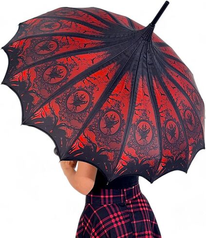 Pagoda Umbrella - Artisan Design with Bat Wing Scalloped Edges, Full Size Waterproof Windproof UV Protection Gothic Parasol with Carry Case in Kuwait