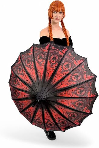 Pagoda Umbrella - Artisan Design with Bat Wing Scalloped Edges, Full Size Waterproof Windproof UV Protection Gothic Parasol with Carry Case in Kuwait