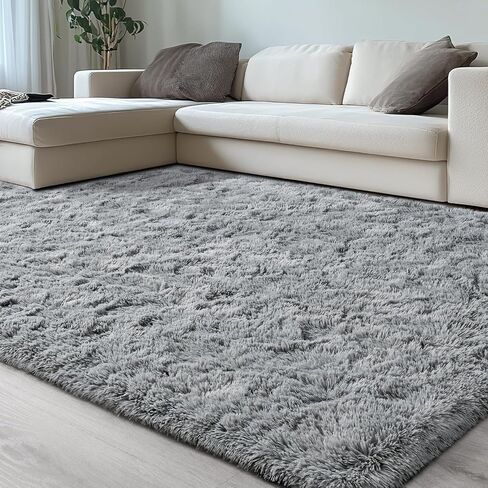 HQAYW Fluffy Area Rugs for Living Room Bedroom, Machine Washable 4x6 Ultra Soft Shag Bedside Rug,Indoor Floor Non-Slip Modern Plush Carpet for Kids,Girls,Boys and Nursery Rooms,Grey in Saudi Arabia