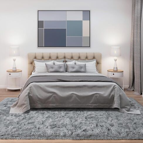 HQAYW Fluffy Area Rugs for Living Room Bedroom, Machine Washable 4x6 Ultra Soft Shag Bedside Rug,Indoor Floor Non-Slip Modern Plush Carpet for Kids,Girls,Boys and Nursery Rooms,Grey in Saudi Arabia