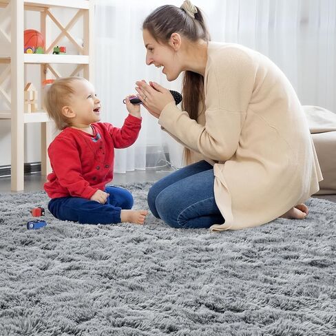 HQAYW Fluffy Area Rugs for Living Room Bedroom, Machine Washable 4x6 Ultra Soft Shag Bedside Rug,Indoor Floor Non-Slip Modern Plush Carpet for Kids,Girls,Boys and Nursery Rooms,Grey in Saudi Arabia