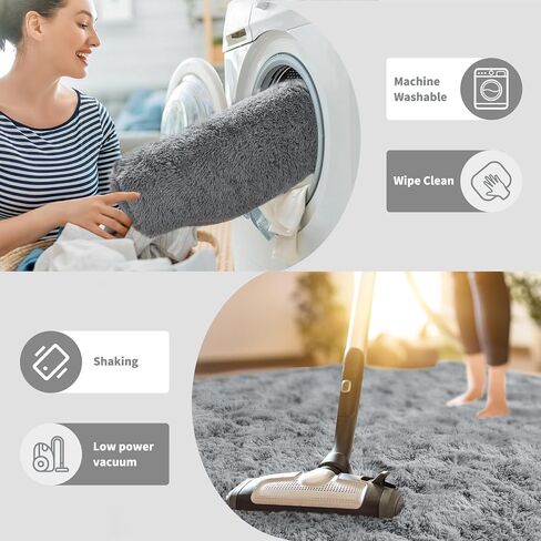 HQAYW Fluffy Area Rugs for Living Room Bedroom, Machine Washable 4x6 Ultra Soft Shag Bedside Rug,Indoor Floor Non-Slip Modern Plush Carpet for Kids,Girls,Boys and Nursery Rooms,Grey in Saudi Arabia