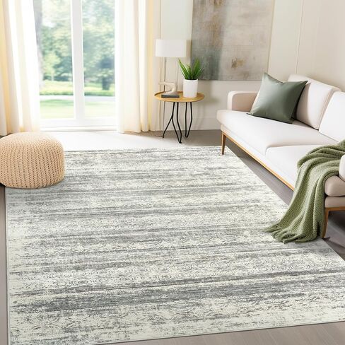 8x10 Area Rugs, Modern Abstract Rug with Non Slip Backing, Stain Resistant Washable Rugs, Non-Shedding Area Rug for Living Room (Grey, 8'x10') in Saudi Arabia