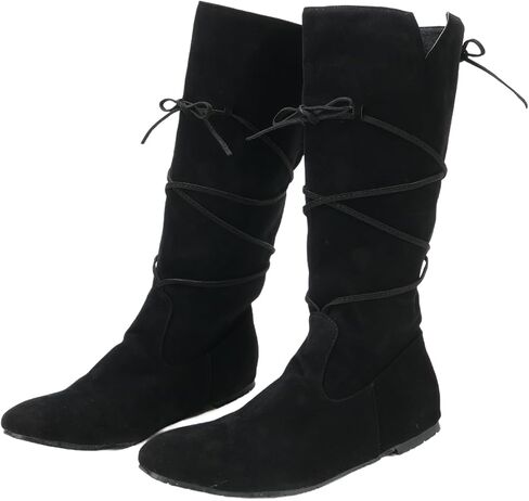 Mens Medieval Renaissance Cosplay Boots Halloween PU Leather Mid Calf Vintage Pirate Viking Lace-up Shoes in Saudi Arabia