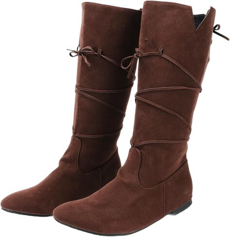 Mens Medieval Renaissance Cosplay Boots Halloween PU Leather Mid Calf Vintage Pirate Viking Lace-up Shoes in Saudi Arabia