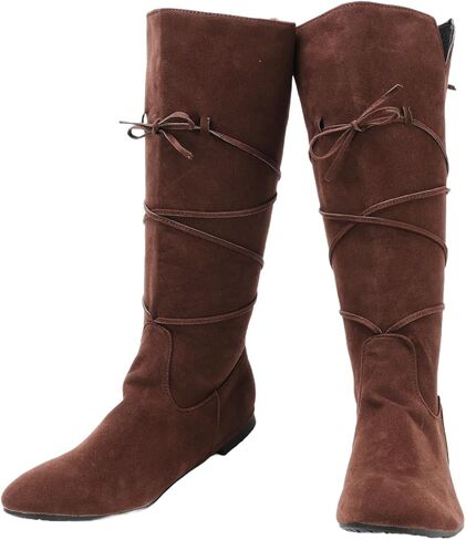 Mens Medieval Renaissance Cosplay Boots Halloween PU Leather Mid Calf Vintage Pirate Viking Lace-up Shoes in Saudi Arabia