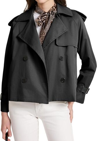 PEHMEA Women's Crop Double Breasted Trench Coat with Pockets, 2025 Spring Casual Trendy Work Office Travel Short Jackets in Kuwait