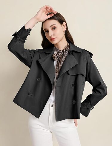 PEHMEA Women's Crop Double Breasted Trench Coat with Pockets, 2025 Spring Casual Trendy Work Office Travel Short Jackets in Kuwait