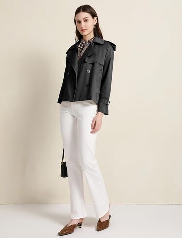 PEHMEA Women's Crop Double Breasted Trench Coat with Pockets, 2025 Spring Casual Trendy Work Office Travel Short Jackets in Kuwait