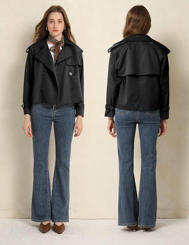 PEHMEA Women's Crop Double Breasted Trench Coat with Pockets, 2025 Spring Casual Trendy Work Office Travel Short Jackets in Kuwait