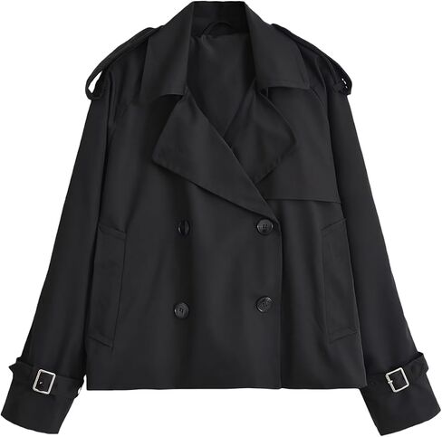 PEHMEA Women's Crop Double Breasted Trench Coat with Pockets, 2025 Spring Casual Trendy Work Office Travel Short Jackets in Kuwait