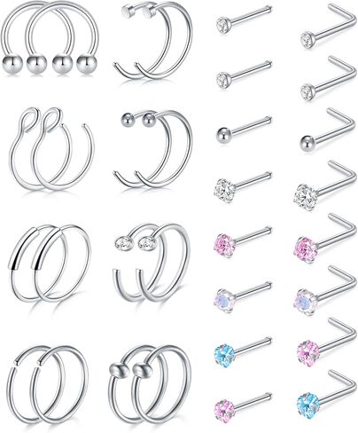 TOKRING 18G 20G 22G Nose Rings Hoops Nose Rings Studs for Nose Piercings Surgical Steel Nose Piercing jewelry for Women Men in Saudi Arabia