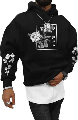 SOLY HUX Men's Floral Print Casual Graphic Hoodies Drawstring Long Sleeve Pullover Sweatshirt in Kuwait