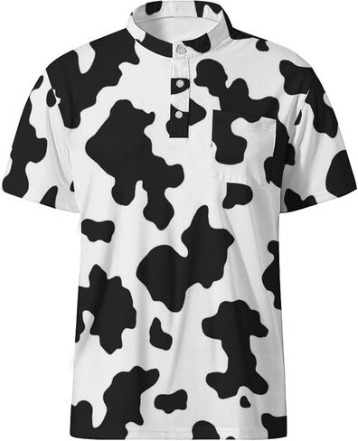 Golf Shirts for Men Printed Henley Shirts Collarless Golf Polo Shirt Short Sleeve with Pocket in Kuwait