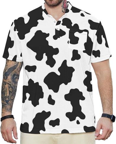 Golf Shirts for Men Printed Henley Shirts Collarless Golf Polo Shirt Short Sleeve with Pocket in Kuwait