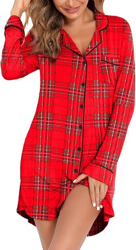Senert Nightgown for Women Sleep Shirt Short Long Sleeve Sleepwear Boyfriend Nightshirt Button Down Pajama Dress S-XXL in Saudi Arabia