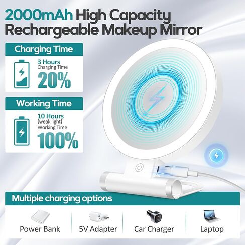 B Beauty Planet Mirror مع مرآة مكياج مكياج مكبرة 30x/ 30 ×/ 30x ذات الوجهين مع Tweezer ، 2000mAh 3 مع سطوع قابل للتعديل ، مرآة سفر قابلة للطي (9 "L × 7" W) in Kuwait