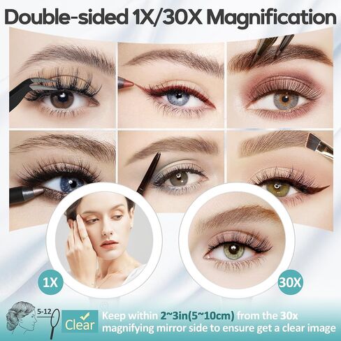 B Beauty Planet Mirror مع مرآة مكياج مكياج مكبرة 30x/ 30 ×/ 30x ذات الوجهين مع Tweezer ، 2000mAh 3 مع سطوع قابل للتعديل ، مرآة سفر قابلة للطي (9 "L × 7" W) in Kuwait