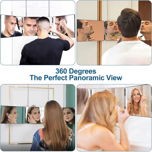 3 Way Trifold Haircut Mirror, 360 Degree Mirror for Hair Cutting, Shaving, Grooming, Hair Styling, Dye Hair and Makeup with Adjustable Height Brackets, Portable for Travel, Bedrooms, Bathroom (Black) in Saudi Arabia