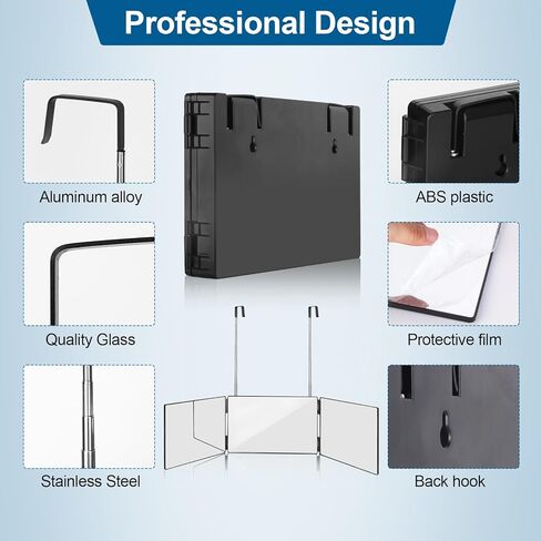 3 Way Trifold Haircut Mirror, 360 Degree Mirror for Hair Cutting, Shaving, Grooming, Hair Styling, Dye Hair and Makeup with Adjustable Height Brackets, Portable for Travel, Bedrooms, Bathroom (Black) in Saudi Arabia