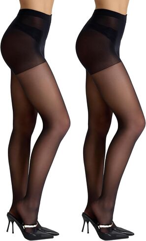 Citystl 2 Pairs Women's Black Sheer Tights - 30D Not Rip Control Top Pantyhose - Reinforced Toes in Saudi Arabia