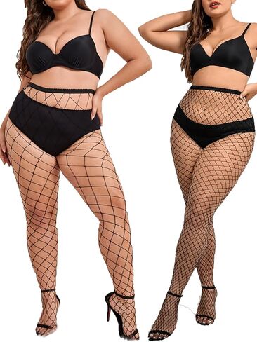 النساء 4 أزواج مثير بالإضافة إلى الحجم الجوارب شبكة السمك جوارب جوارب جوارب طويلة الخصر in Kuwait