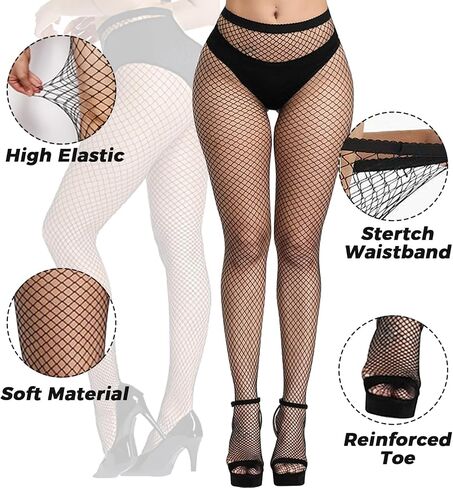 Buauty Fishnet Stockings for Women, High Waisted Fishnet Tights Black Fishnets for Halloween in Saudi Arabia